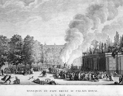 Modello del papa bruciato al Palazzo Reale, 6 aprile da French School