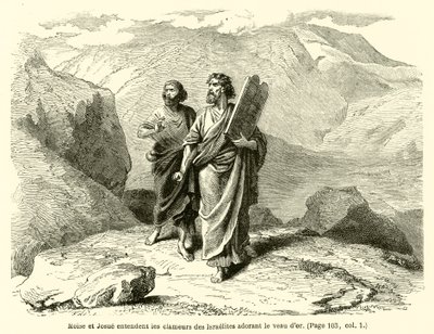 Mosè e Giosuè sentono le grida degli Israeliti che adorano il vitello d