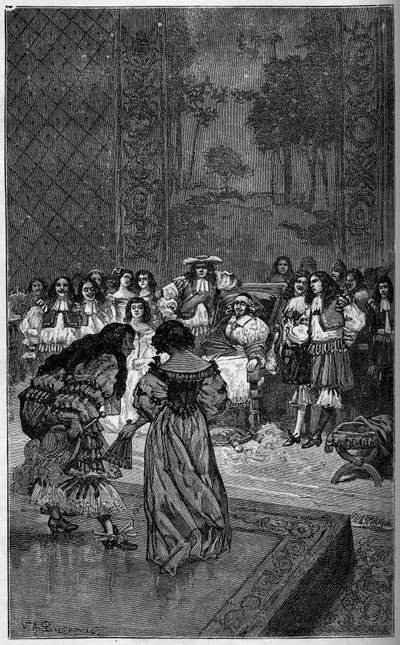 Molière e la sua troupe recitano davanti al Re Luigi XIV e al Cardinale Giulio Mazzarino. Incisione in 