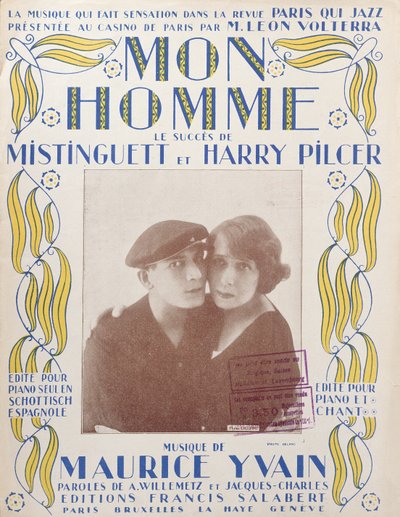 Mon Homme, copertina dello spartito della canzone di Mistinguett e Harry Pilcer, 1920 da French School