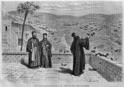Monaco che nutre gli uccelli, monastero di Marsaha, da La Syrie d