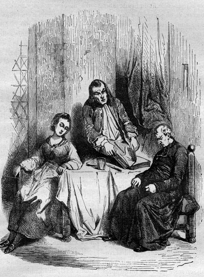 Monsieur De Breteuil, intendente del Limousin, controlla i registri parrocchiali tenuti da Dubois, parroco e futuro cardinale. Incisione da 