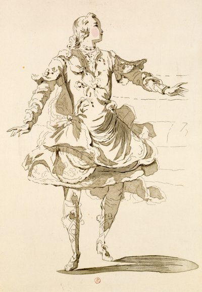 Monsieur Jeliotte come Pigmalione, in Pigmalione, un libretto di Lamotte, composto da Jean-Philippe Rameau, 1748 (incisione a colori) da French School
