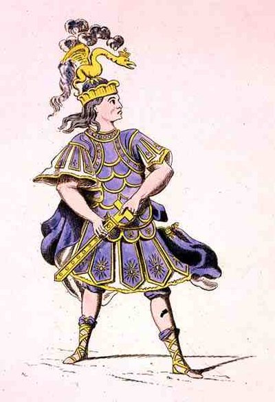 Monsieur Le Kain come Achille, in Ifigenia in Aulide, di Jean Racine (1639-99) 1679 (incisione a colori) da French School