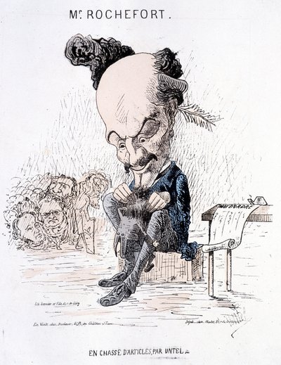 Monsieur Rochefort in cerca di articoli di Untel. Caricatura su Rochefort e la Comune da French School