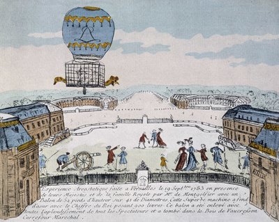 Primo volo di un aerostato abitato da animali dei fratelli Montgolfier organizzato a Versailles, 19 settembre da French School