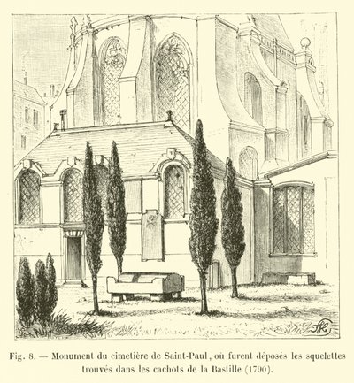 Monumento del cimitero di Saint-Paul, dove furono deposti gli scheletri trovati nelle celle della Bastiglia, 1790 da French School