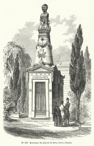 Monumento a Nantes al Generale Francese Jean Baptiste Fidele Brea, giustiziato dai rivoluzionari durante la rivolta dei Giorni di Giugno a Parigi nel 1848 (incisione) da French School