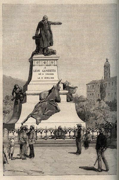 Monumento a Léon Gambetta (1838-1882) di Alexandre Falguière (1831-1900) - Cahors - incisione in 