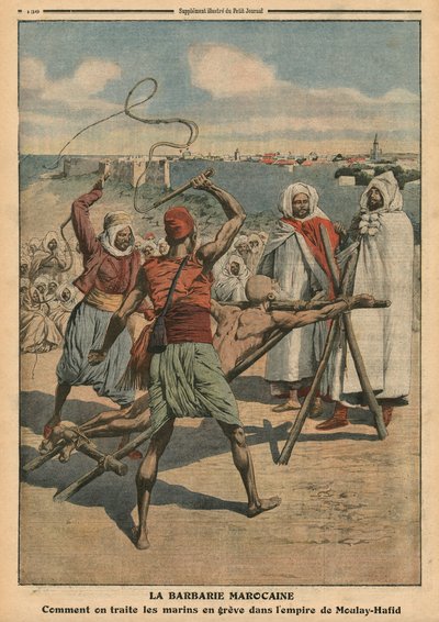 Barbarie marocchina, come vengono trattati i marinai in sciopero, illustrazione da 