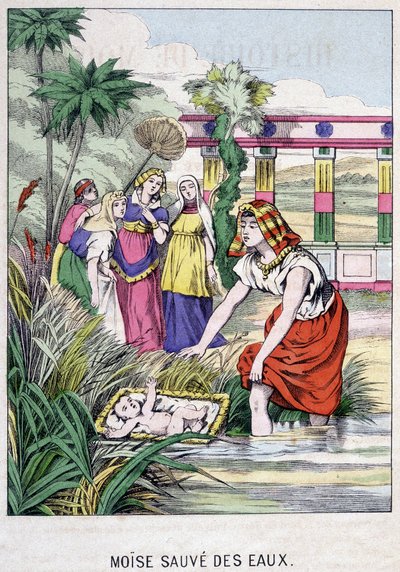 Mosè salvato dalle acque - in "Vita di Mosè", ed. Olivier Pinot, Epinal, fine XIX secolo da French School