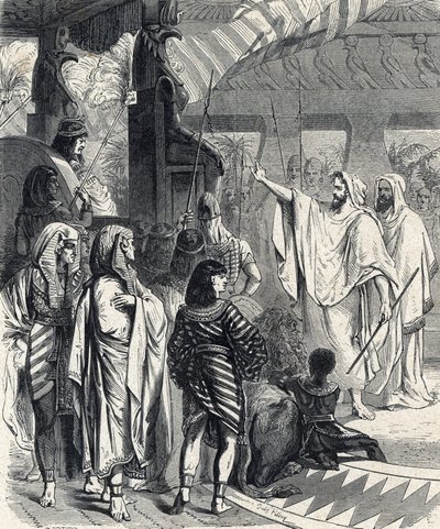 Mosè e Aronne visitano il faraone (incisione da 