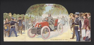 Corsa automobilistica su strada aperta (cromolitografia) da French School