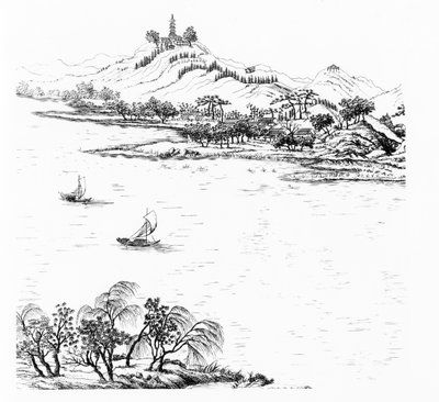 Monte Chang e Lago Chou, da Jardins Anglo-Chinois a la Mode, di George Louis le Rouge, pubblicato c.1776-88 da French School