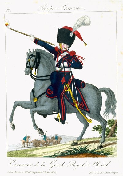 Cannoniere a cavallo della Guardia Reale, da Troupes Francaises, pub. chez Basset, Parigi, c.1790 da French School