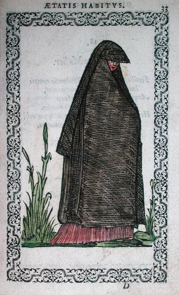 Abiti da lutto di Bayonne, illustrazione da un libro sui costumi pubblicato ad Anversa da French School
