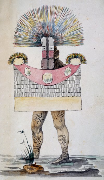 Abito da lutto o Parae a Tahiti, acquerello di Jules-Louis Lejeune, basato su Viaggio intorno al mondo da French School