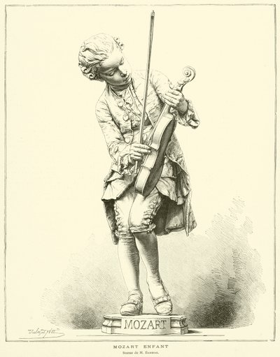 Mozart bambino, statua di M Barrias (incisione) da French School