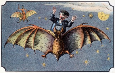 Mr. Baboulifiche cavalca un pipistrello nello spazio - in "Viaggio nella Luna" da French School