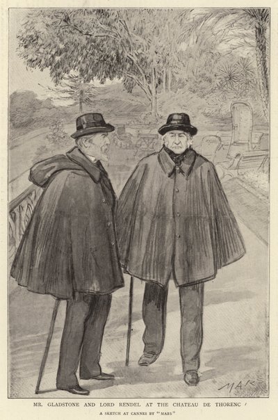Il signor Gladstone e Lord Rendel al Castello di Thorenc (litografia) da French School