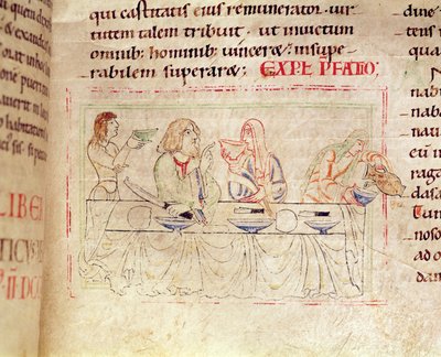 Ms.1215 t.3 fol.158v, Pasto con Giuditta e Oloferne, dalla Bibbia di Etienne Harding, 1109 da French School
