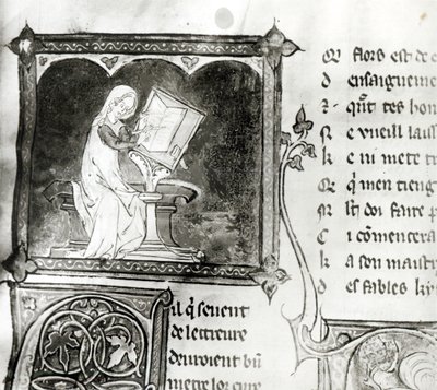 Marie de France (fl. XII secolo) che scrive, da un