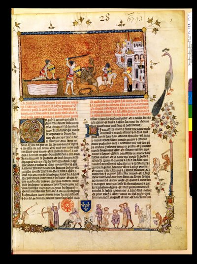 Lancillotto attraversa il Ponte della Spada, dal Roman de Lancelot du Lac, 1344 da French School