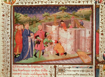 Ms 1015 fol.1 Costruzione di un castello, da Gouvernement des Rois et des Princes da French School