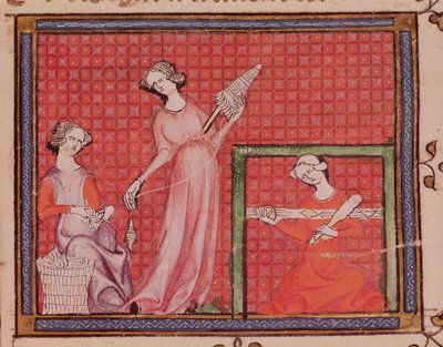 Donne che filano lana, da Ovide Moralise scritto da Chretien Legouais da French School