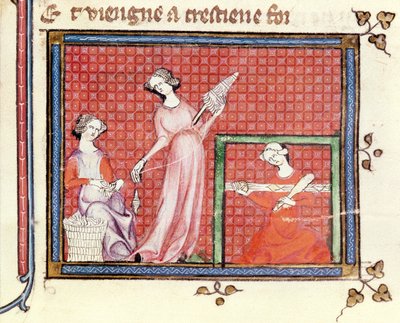 Ms 1044 fol.101 La donna forte delle Scritture che fila con le sue serve, dall