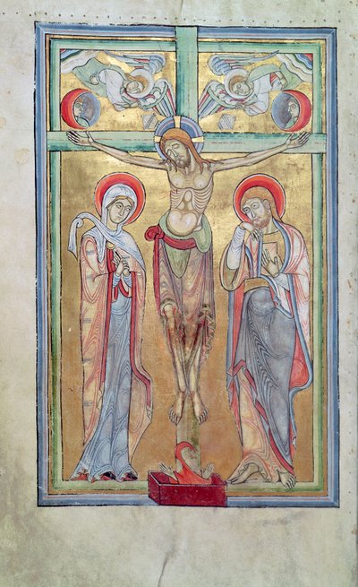 Ms 108 f.58v Crocifissione, dal Sacramentario di St. Amand da French School