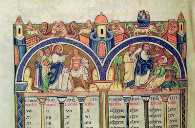 Ms 10 f.128v Canone degli Evangelisti, (dettaglio) raffigurante Cristo che guarisce l