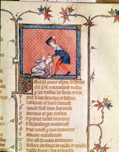 Ms 1126 f.66r La violenza della gelosia, dal Roman de la Rose c.1487-95 da French School