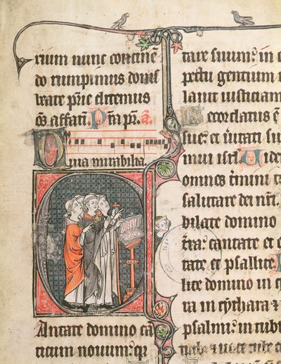 Ms 124 fol.98 Monaci che cantano, da un Salterio da French School