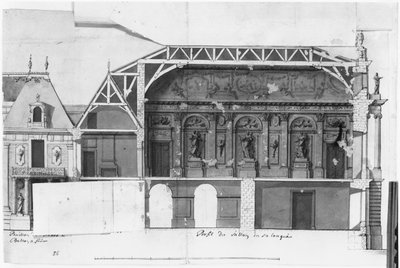 Ms 130736 Sezione trasversale nord-sud del Grand Salon e della Salle de Diane del Castello di Versailles costruito da Louis Le Vau (1612-70) da French School