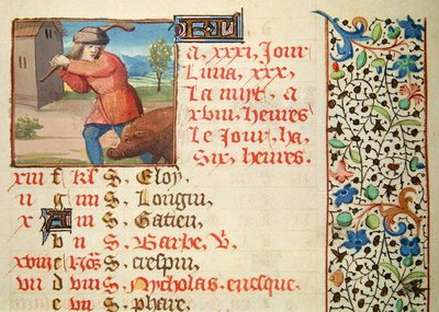 Ms 134 Dicembre: Macellazione di un Maiale, da un Libro d