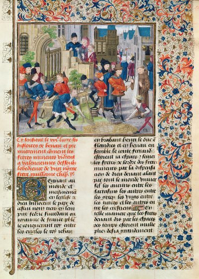 Ms 149 t.3 f.235 Costruzione delle fondamenta del Monastero dei Minori a Valenciennes, dalla Histoire des Nobles Princes de Hainaut, di Jacques de Guise da French School