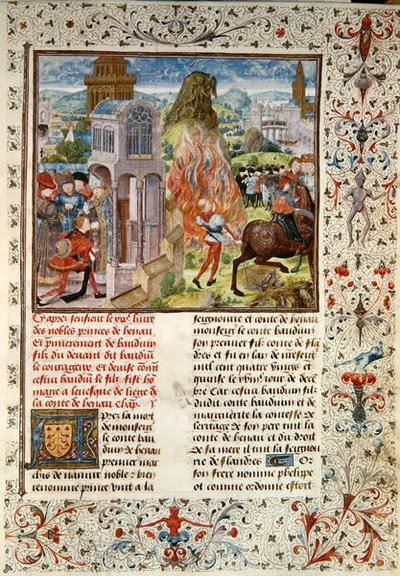Ms 149 t.3 fol.172 La successione di Baldovino VI dopo la morte di suo padre, Histoire des Nobles Princes de Hainaut, di Jacques de Guise da French School