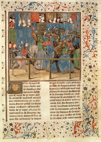 Scena di torneo, dalla Histoire des Nobles Princes de Hainaut, di Jacques de Guise da French School