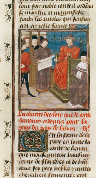 Ms. 149t.3 fol.175 v Carta delle Leggi che il Conte Baudouin VI di Hainault Ordina per la Pace del Paese di Hainault da French School