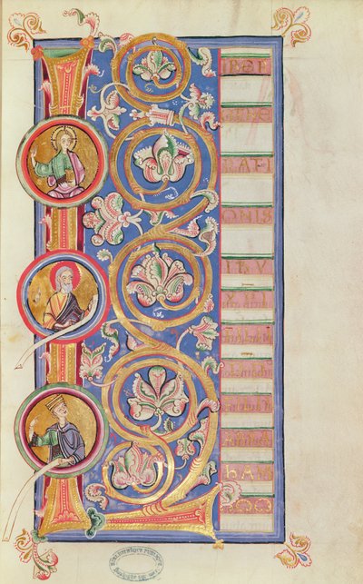 Ms 14 fol.23 Iniziale istoriata L con medaglioni, da un Evangeliario da French School