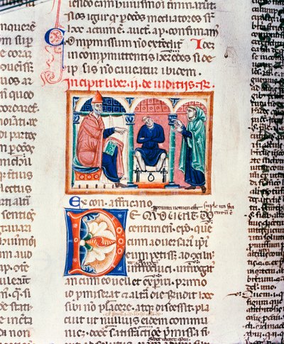 Ms 150 f.61v Un giudizio, dai Decreti di San Gregorio IX da French School