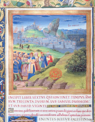 Illustrazione dal Libro VI (Dalla morte di Eli alla morte di Saul), Capitolo 1 delle Antichità giudaiche (Antiquitates Judaicae) di Flavio Giuseppe da French School