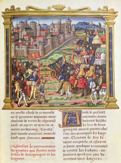 Ms 18 fol.36r Guerra tra Carlo il Temerario, Duca di Borgogna e Liegi nel 1467-68, dai Memoires di Philippe di Commines (1445-1509) da French School