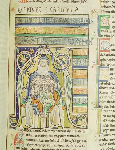 Ms 1 f.256 Lettera istoriata A raffigurante generazioni nel seno di Abramo, dalla Bibbia di Souvigny da French School