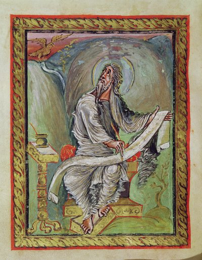 Ms 1 fol.135v San Giovanni Evangelista, dai Vangeli di Ebbo, c.816-835 da French School