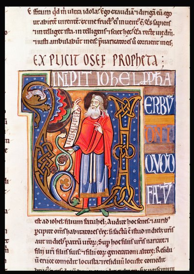 Ms 1 fol.193v Iniziale istoriata U raffigurante Joel, dalla Bibbia di Souvigny da French School