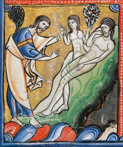 Ms 1 fol.4v La Creazione di Eva dalla costola di Adamo, dettaglio dalla Bibbia di Souvigny da French School