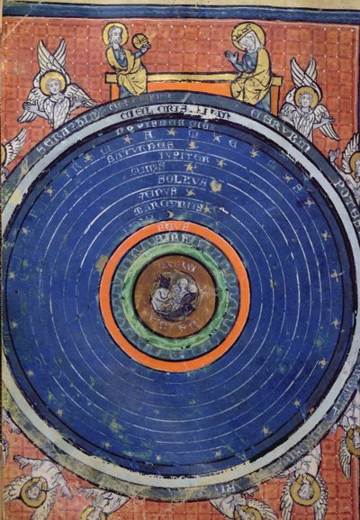Il Mondo secondo Aristotele, miniatura da De Philosophia Mundi di Guillaume de Conches, 1276-77 da French School