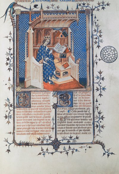 Carlo V il Saggio, Re di Francia, da Giovanni di Salisbury, Polycraticus, tradotto da Denis Foulechatis, c.1372 da French School